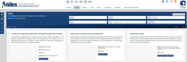 Screenshot der Webseite des Repositoriums FLACSOAndes (Lateinamerikanische Fakultät für Sozialwissenschaften)