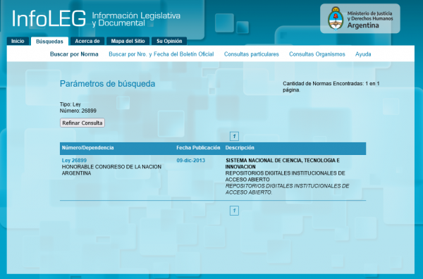 Screenshot der Seite InfoLEG aus Argentinien