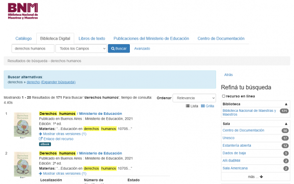 Screenshot der Digitale Bibliothek der Biblioteca Nacional de Maestras y Maestros (Argentinien)