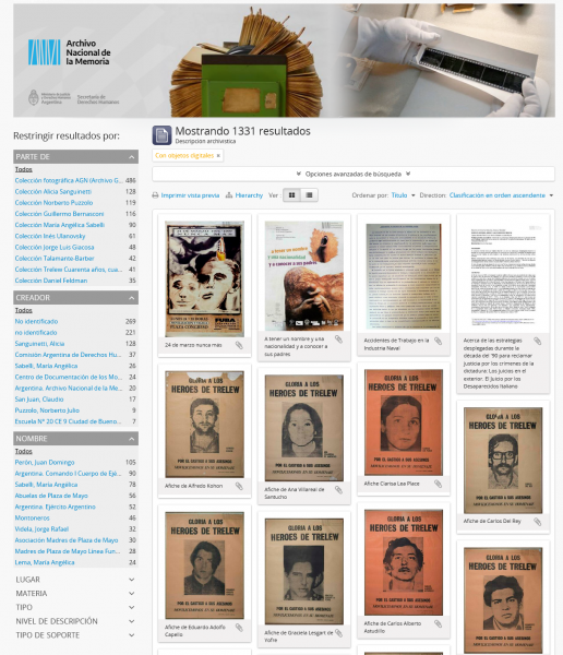 Screenshot des nationalen Gedenkarchivs (Archivo Nacional de la Memoria), Argentinien