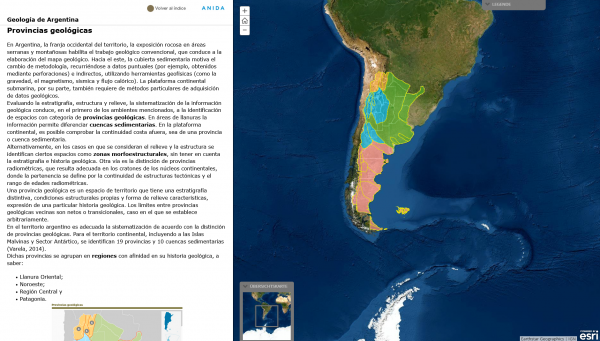 Screenshot aus dem Nationalen Interaktiven Atlas von Argentinien, der die geologischen Gebiete zeigt.