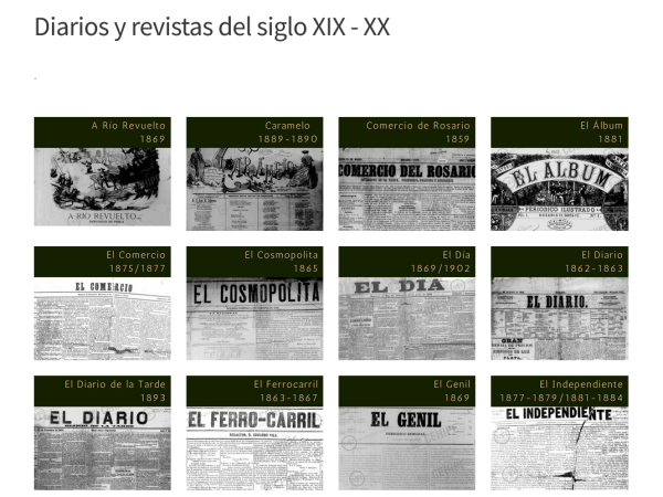 Captura de pantalla del portal de diarios y revistas de los siglos XIX y XX de la municipalidad de Rosario