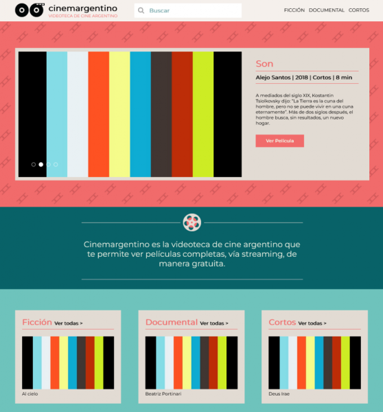 Captura de pantalla de la página inicial de cinema argentino