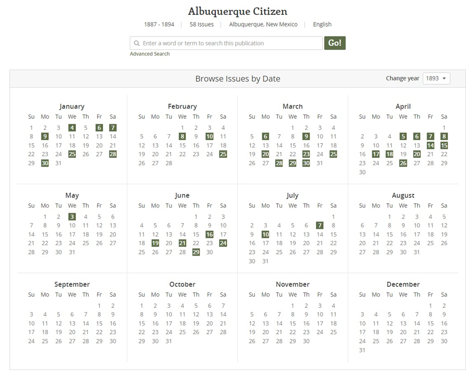 Calendar Alburquerque Citizen
